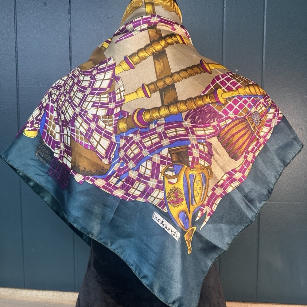 Vintage Sunkgungsa Equestrian Satin Scarf Oversized Luxury 34”